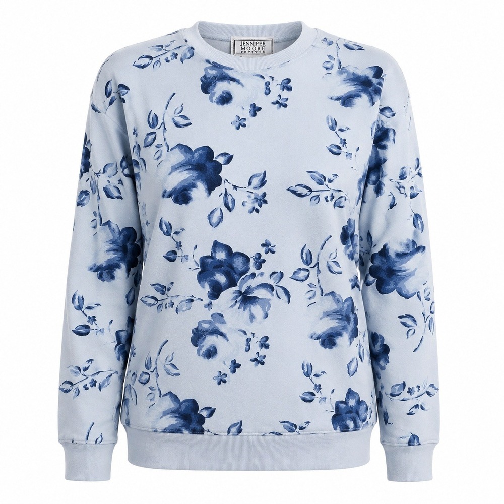 Jennifer Moore Petites Blue Floral Sweatshirt Pullover Cottagecore Size P/XS